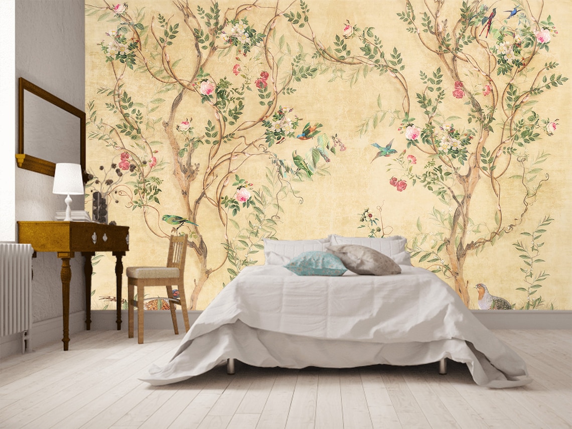 Chinoiserie Removable Wallpaper Mural Peel and Stick Birds Etsy