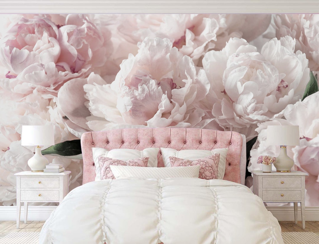 Peony Bouquet Wallpaper: Peel and Stick Removable Fabric Wall Mural - Etsy