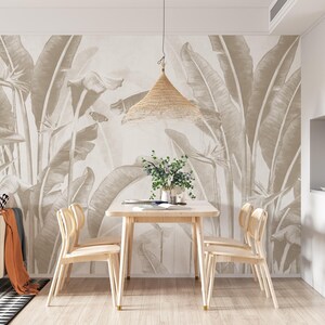 Beige Tropical Leaves Watercolor Wallpaper Mural - Peel and Stick