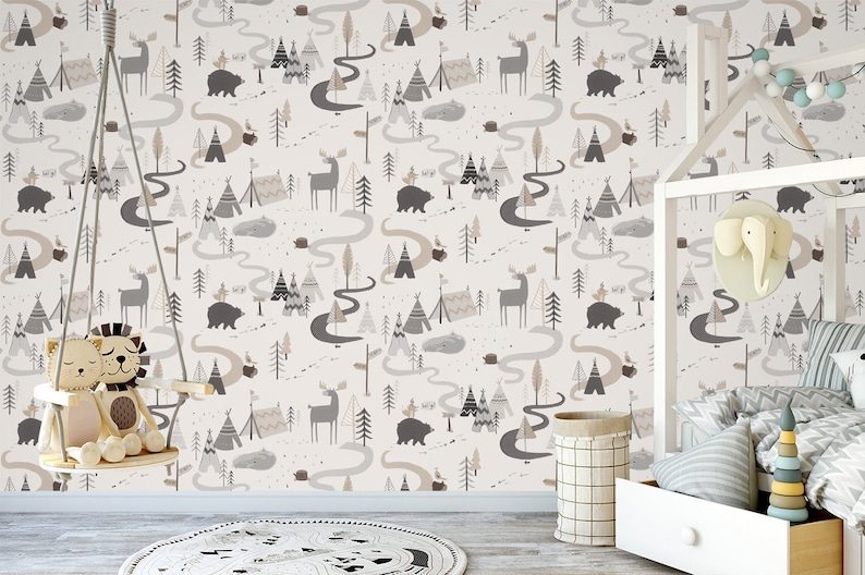Funny Forest Animals Wallpaper - Peel and Stick Nursery Decor - Etsy