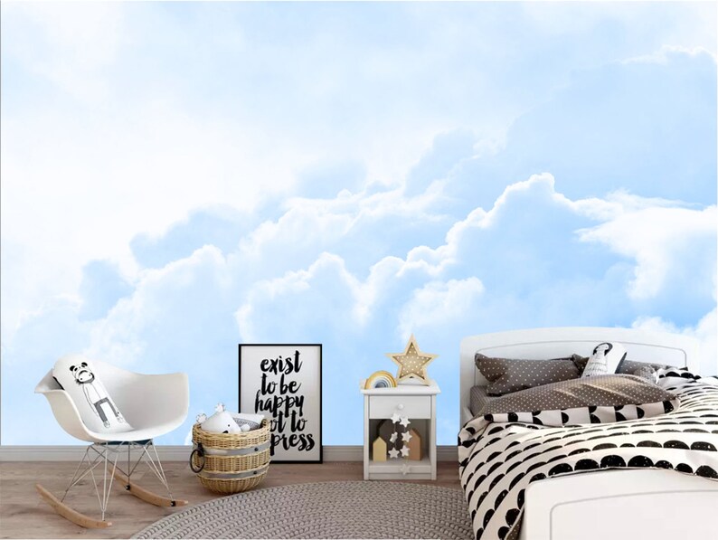 Blue Sky Clouds Peel and Stick Wallpaper: Nursery Wall Decor - Etsy