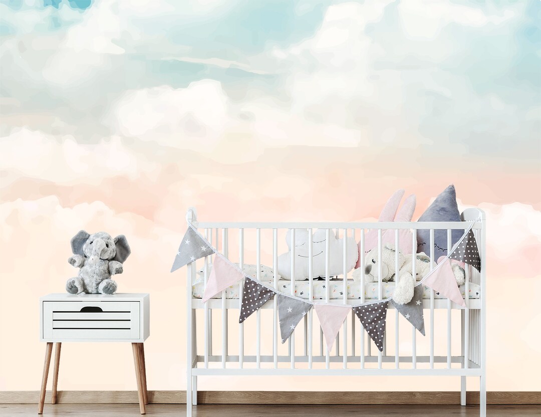 Pastel Watercolor Clouds Wall Mural - Peel and Stick Wallpaper - Etsy