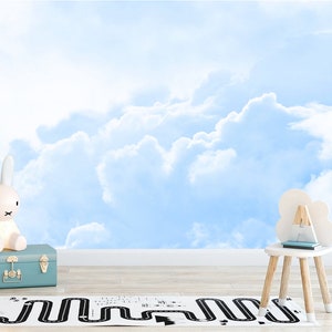 Nuages bleus dans le ciel Peler et coller Papier peint Auto-adhésif Mur Mural garçon Pépinière Nuage Amovible Fille Chambre Décor mural