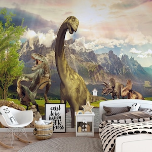 Jurassic Dinosaurier Tapeten Wandbild, Schälen und Stick entfernbares Gewebe Kinderzimmer temporäre Tapete selbstklebende Wanddekoration