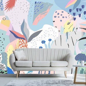 Abstract Floral Peel and Stick Wallpaper: Modern Art Wall Mural