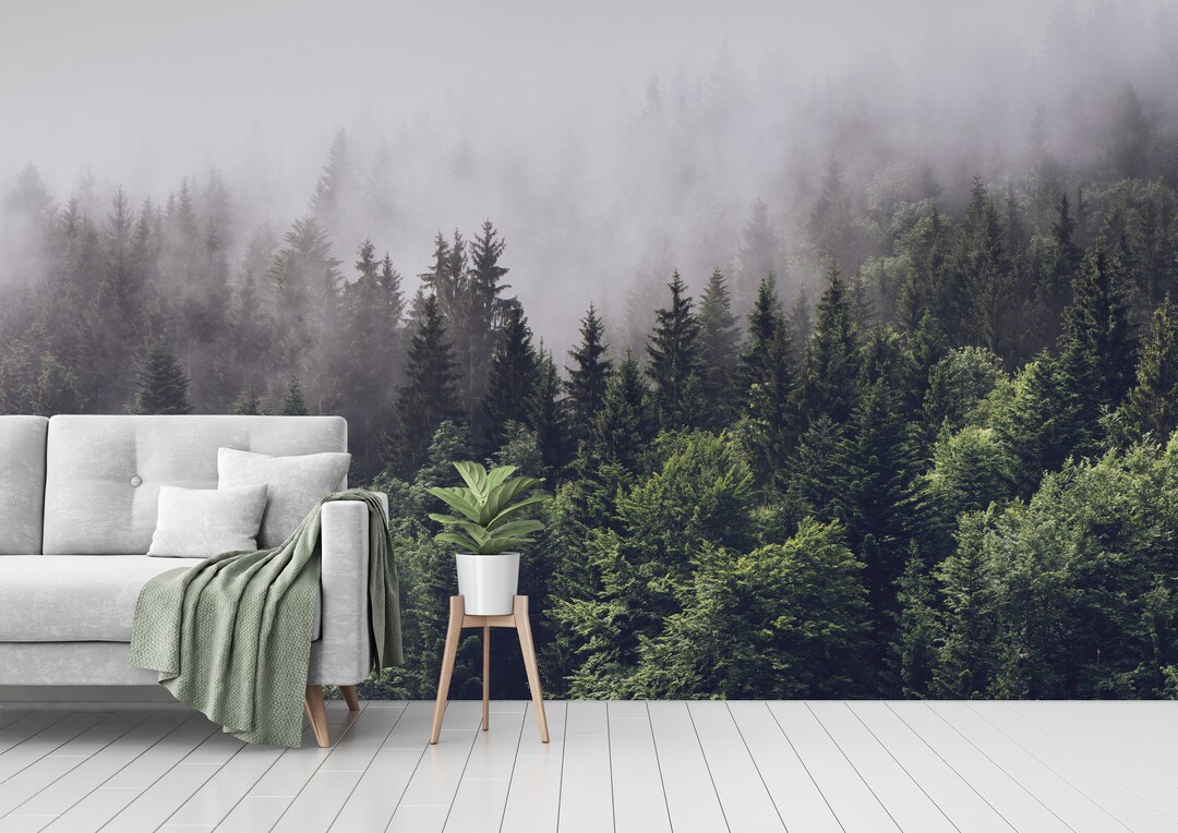 Foggy Forest Wallpaper Mural: Peel and Stick Nature Wall Art ...