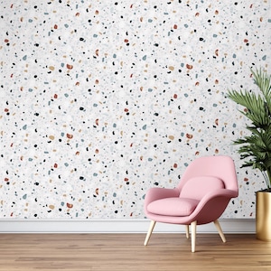 Papier peint en tissu amovible terrazzo auto-adhésif mural moderne, revêtement de sol en terrazzo, décoration tendance, texture de pierre, peelings et bâtons