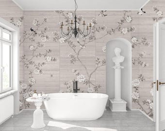 Chinoiserie Bird and Blossom Wallpaper - Vintage Floral Wall Mural