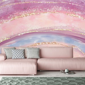 Aquarell gold Regenbogen lila, rosa und blau Geode Tapete Kinder Tapete abziehen und aufkleben selbstklebende Tapete Kinderzimmer Tapete