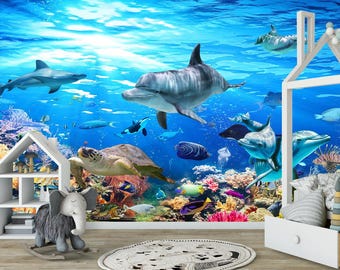 Underwater Nursery Wallpaper: Coral Reef, Tropical Fish, Peel and Stick Wall Mural