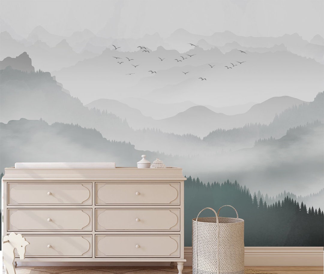 Misty Mountain Mural Wallpaper: Peel and Stick Nursery Wall Art - Etsy