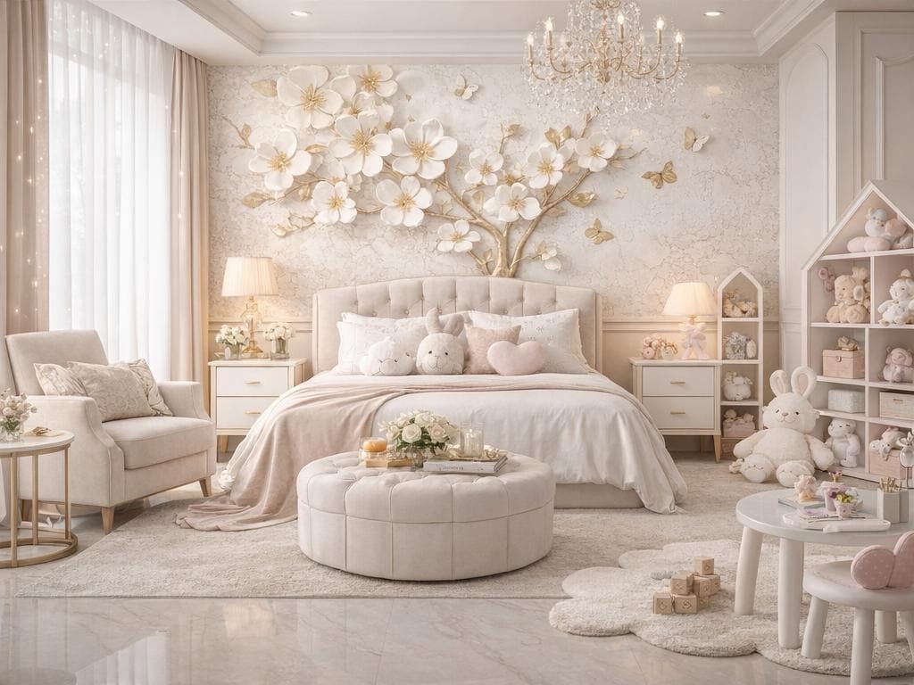 Luxury 3D Floral Wall Mural, White and Gold Flower Wallpaper, Elegant ...