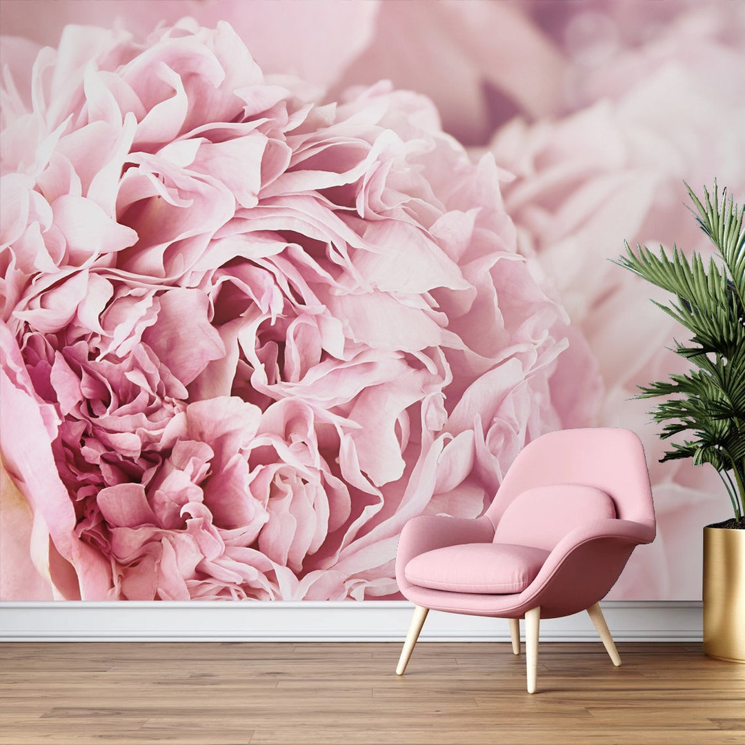 Pink Peonies Fabric Wallpaper: Peel and Stick Floral Wall Mural - Etsy