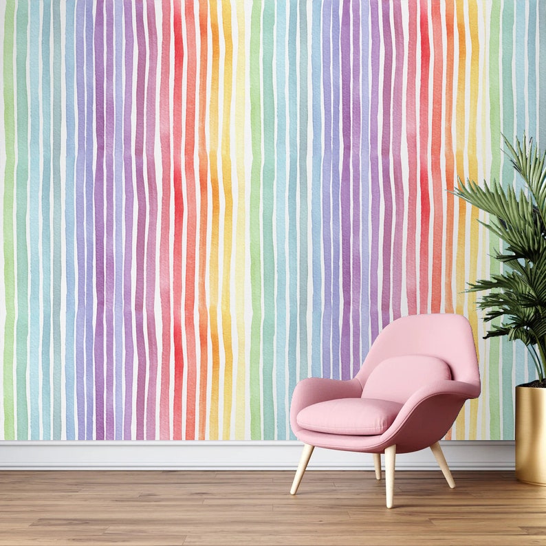 Watercolor Rainbow Wallpaper: Peel and Stick Mural for Kids Nursery - Etsy