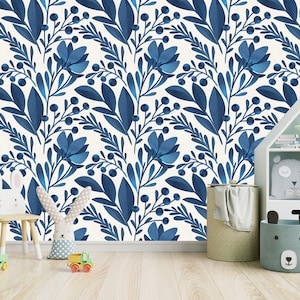 Botanical Watercolor Floral Wallpaper - Scandinavian Peel and Stick