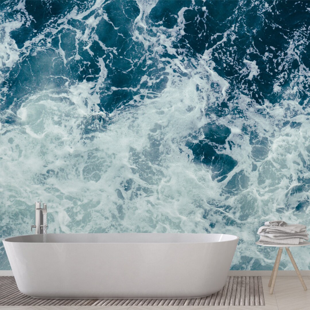 Dark Blue Ocean Waves Removable Wallpaper ,abstract Waves Wall Mural Self Adhesive Peel and