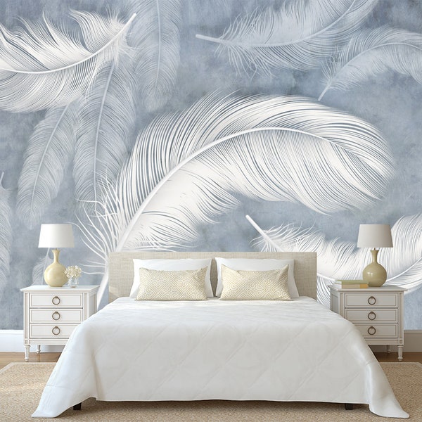 3D feathers wall mural  Bedroom Wall Paper Leaves Living Room Bedroom Home Decor peel and stick self adhesive