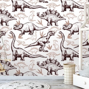 Prehistoric Dinosaurs footprints removable wallpaper,Self Adhesive Peel & Stick Nursery Decor, Kids room  doodle style abstract wall mural
