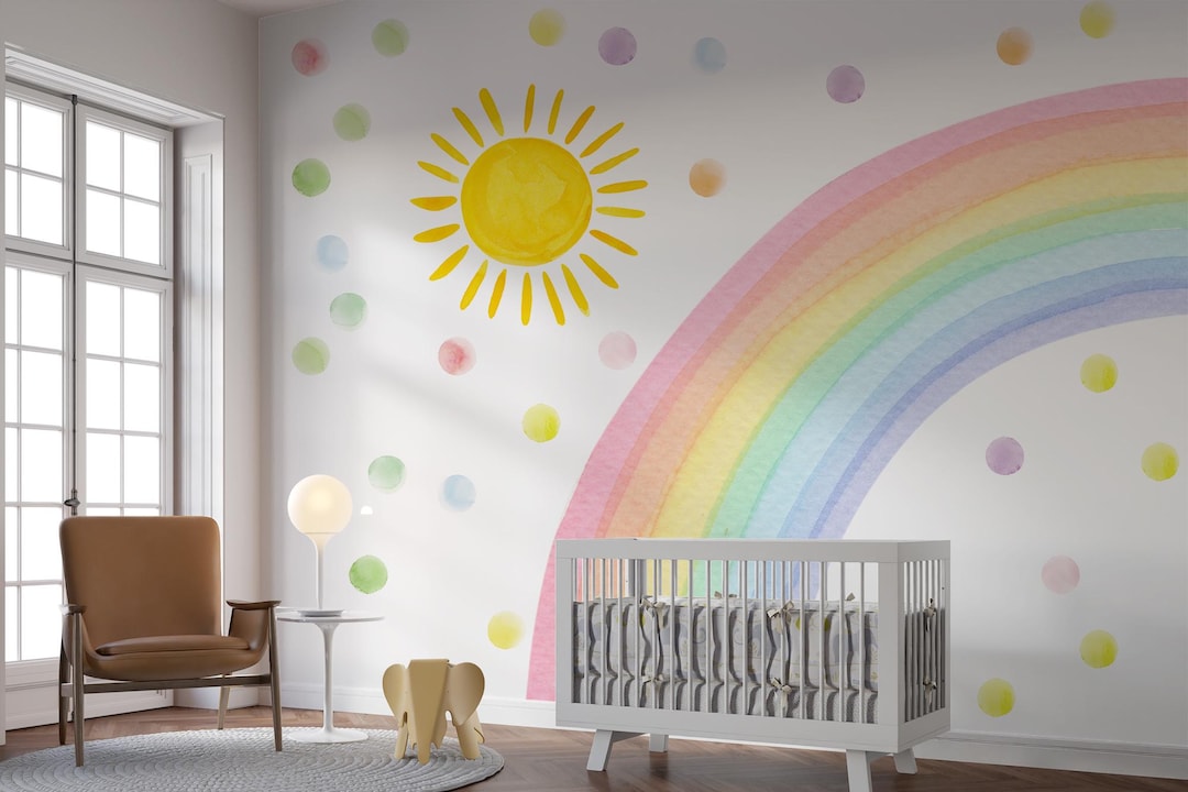 Watercolor Rainbow Wall Decal: Peel & Stick Polka Dot Nursery Mural - Etsy