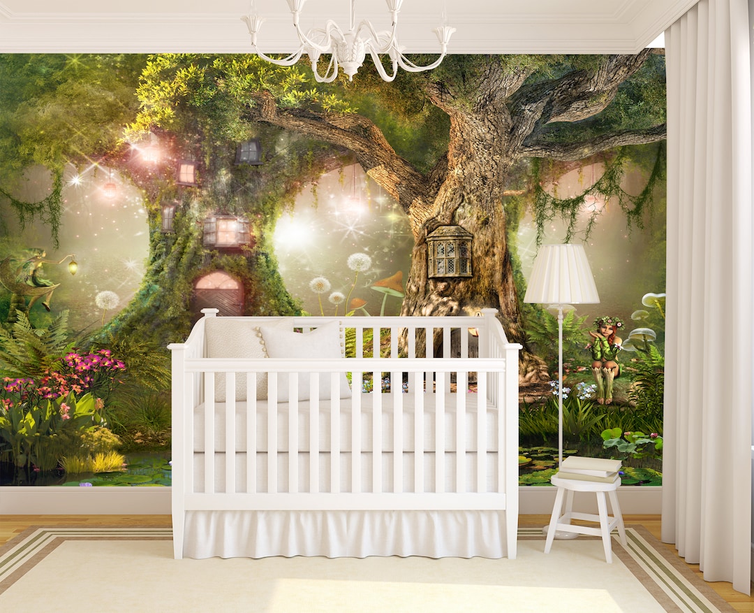 Enchanted Fairy Forest Wall Mural: Peel and Stick Fabric Wallpaper - Etsy