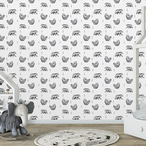 watercolor fun bear removable wallpaper self-adhesive peel and stick, bear wall mural bear kids room nursery Wallpaper