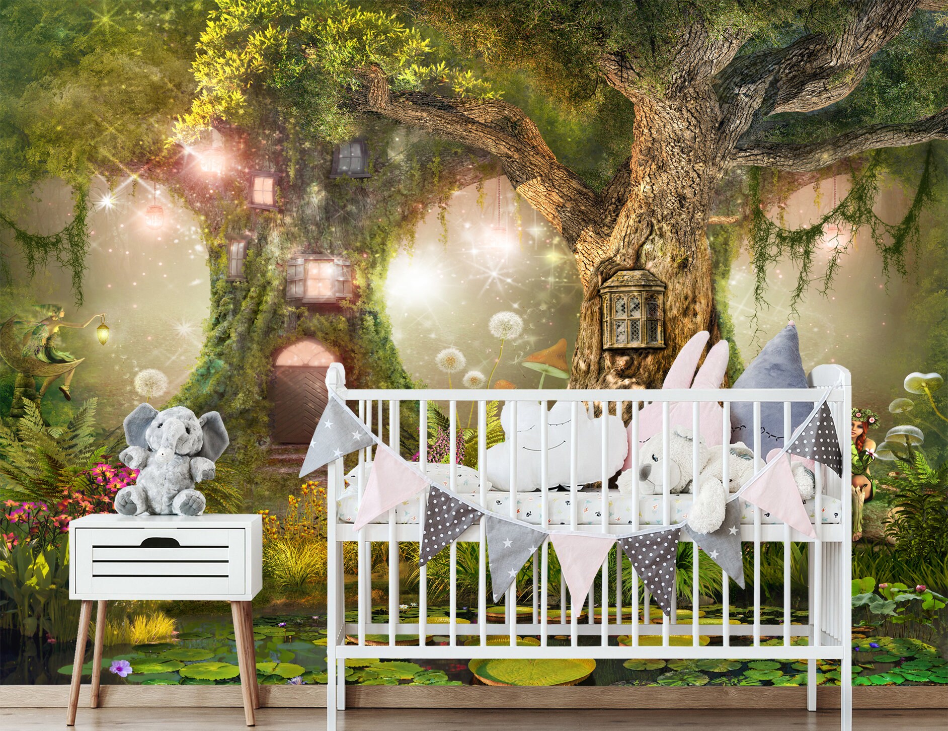 Enchanted Fairy Forest Wall Mural: Peel and Stick Fabric Wallpaper - Etsy