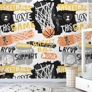 Sport Basketball Hockey Soccer Football Removable Wallpaper Peel and Stick - Self Adhesive Playroom room Sport Boys room Nursery wall decor