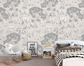 Woodland Animals Wallpaper: Peel and Stick Nursery Mural