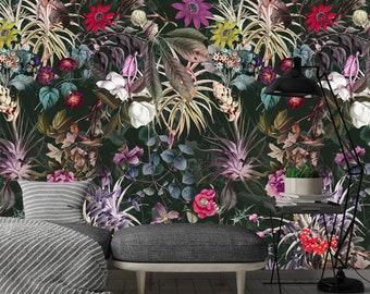 Dark Floral Wallpaper: Vintage Peel and Stick Wall Mural