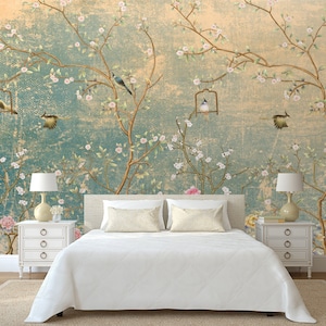 Vintage Floral Peel and Stick Wallpaper: Birds & Branches Mural