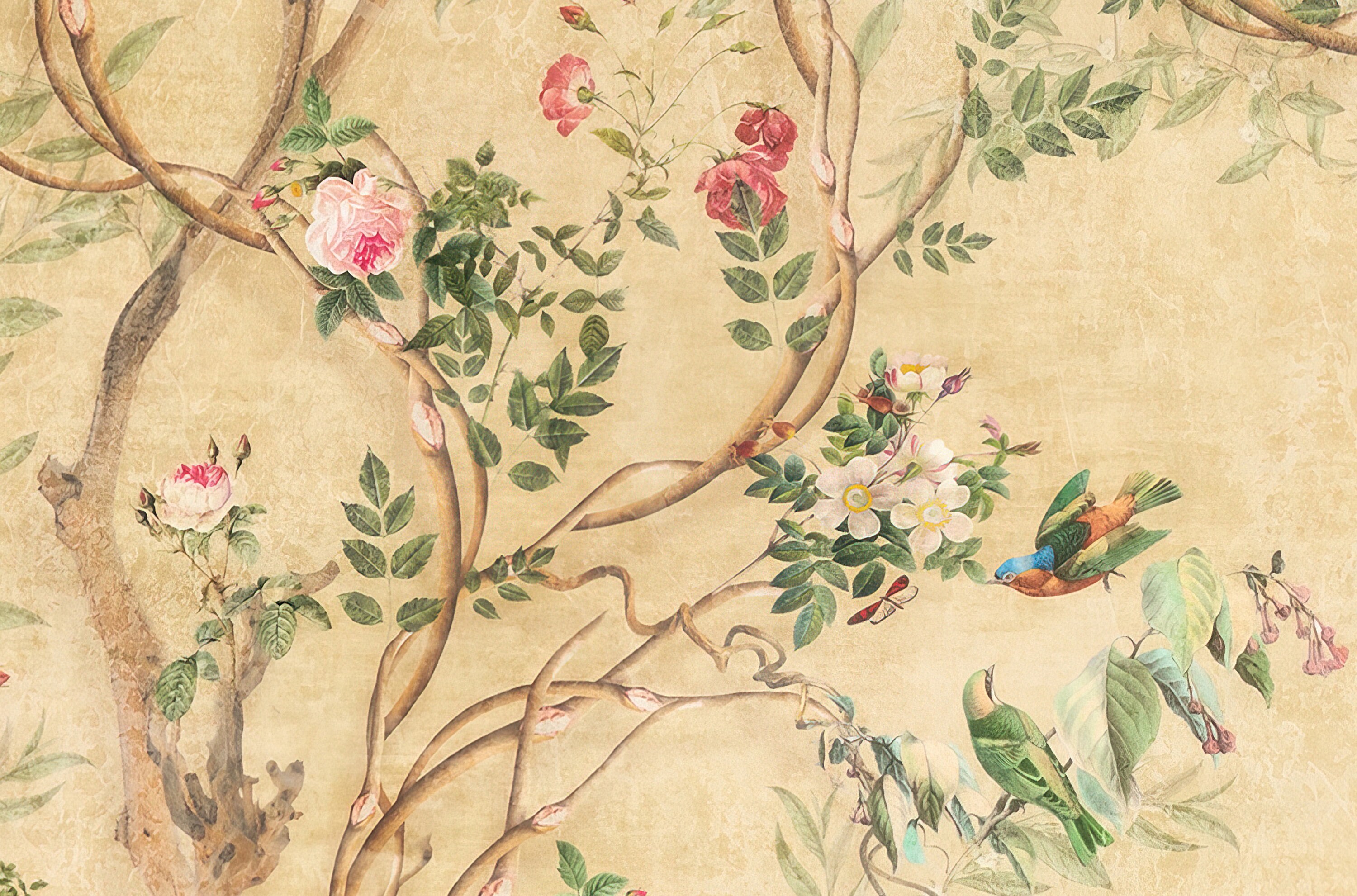 Chinoiserie Removable Wallpaper Mural Peel and Stick Birds Etsy