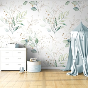 Boho Acquerello Floreale Botanico Carta da parati Peel and Stick wallpaper Foglie autoadesive Rami acquerello foglie verdi floreali decorazioni murali