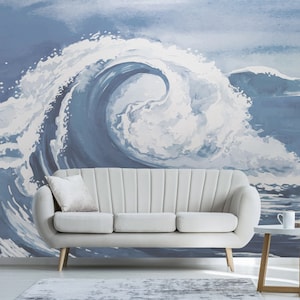 Hand Painted watercolor Ocean Waves Removable wallpaper ,waves Wall Mural Self Adhesive Peel and Stick wall decor