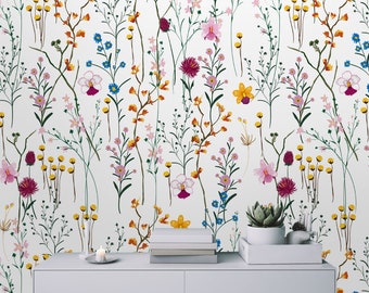 Summer Wildflower Wallpaper: Peel and Stick Floral Nursery Wall Decor