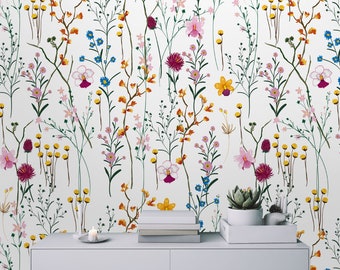 Summer wild flowers wallpaper Temporary wallpaper Self Adhesive Peel and Stick many kind of wild floral nursery wall for Bedroom Wallpaper