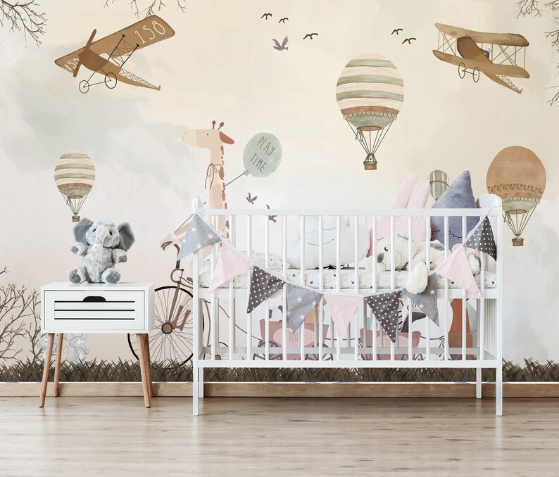 Safari Animals Wall Mural: Peel and Stick Nursery Wallpaper - Etsy ...