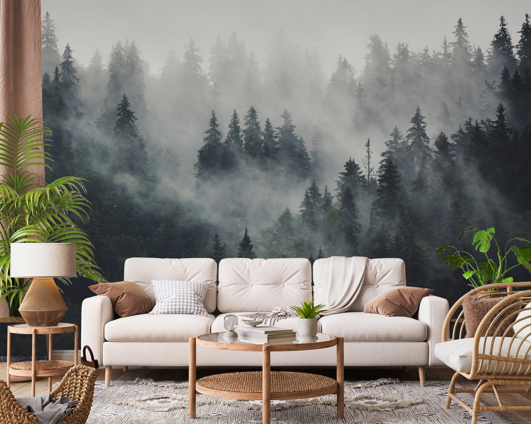 Foggy Forest Wallpaper Mural: Peel and Stick Nature Wall Art - Etsy