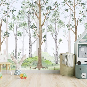 Watercolor Forest Wallpaper: Peel & Stick Birch Tree Mural