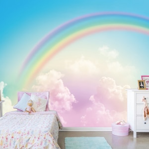 Rainbow Cloud Wallpaper Mural: Peel and Stick Nursery Wall Decor
