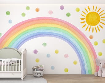 Watercolor Rainbow Wall Decal: Peel & Stick Polka Dot Nursery Mural