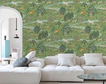 Mid-Century Woodland Animals Wallpaper - Vintage Garden Wall Mural
