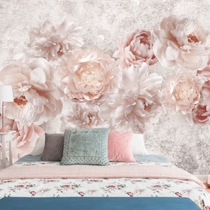 Peony flowers wallpaper Peel and Stick Self Adhesive Removable Fabric Wallpaper old art background wall mural Bedroom Wallpaper Custom Sizes