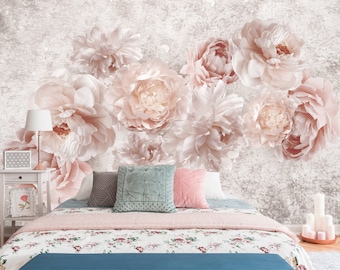 Schälen und Stick Pfingstrose Tapete: Abnehmbares florales Wandbild