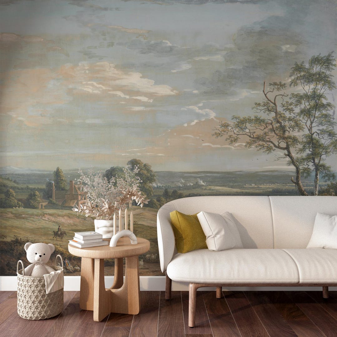 Pastoral Landscape Mural Wallpaper: Vintage Tree Landscape Peel & Stick ...