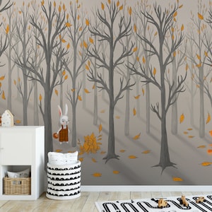 watercolor Fairy forest removable wallpaper Peel and Stick,Self-Adhesive wall art owls and squirrels on the trees home bedroom Wall Mural