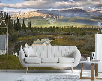 Mountain Forest River Wallpaper Mural - Peel and Stick Landscape Wall Art