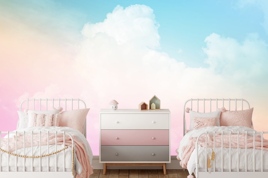 Pastel Sky Cloud Wallpaper Mural - Peel and Stick Nursery Decor - Etsy