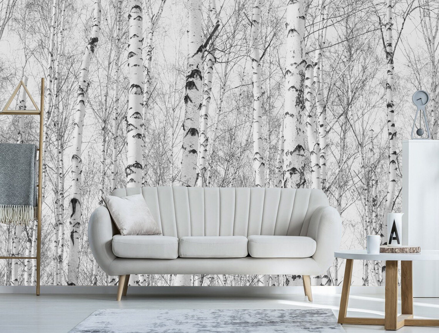 Birch Forest Wallpaper Mural: Black and White Fog, Peel and Stick - Etsy