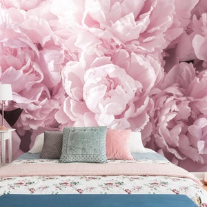 Papier peint pivoines belles fleurs papier peint autocollant bouquet de pivoines roses Papier peint en tissu amovible pour chambre à coucher