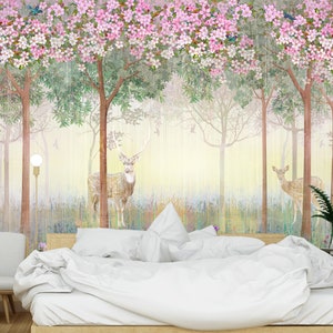 Dream Forest Wallpaper: Peel and Stick Deer & Rose Wall Mural